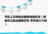 手機(jī)上怎樣批量刪除微信好友（微信怎么批量刪除好友 手機(jī)簡介介紹）