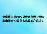 無線路由器WPS是什么意思（無線路由器WPS是什么意思簡介介紹）