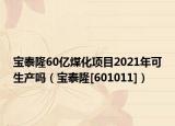 寶泰隆60億煤化項(xiàng)目2021年可生產(chǎn)嗎（寶泰隆[601011]）