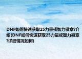 DNF如何快速獲取25力量或智力徽章?介紹(DNF如何快速獲取25力量或智力徽章?詳細(xì)情況如何)