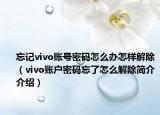 忘記vivo賬號密碼怎么辦怎樣解除（vivo賬戶密碼忘了怎么解除簡介介紹）