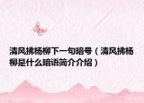 清風(fēng)拂楊柳下一句暗號（清風(fēng)拂楊柳是什么暗語簡介介紹）