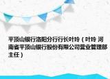 平頂山銀行洛陽分行行長葉玲（葉玲 河南省平頂山銀行股份有限公司營業(yè)管理部主任）