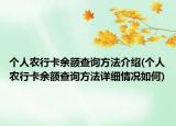 個(gè)人農(nóng)行卡余額查詢方法介紹(個(gè)人農(nóng)行卡余額查詢方法詳細(xì)情況如何)