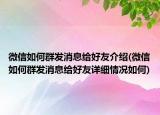 微信如何群發(fā)消息給好友介紹(微信如何群發(fā)消息給好友詳細情況如何)