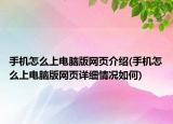 手機(jī)怎么上電腦版網(wǎng)頁(yè)介紹(手機(jī)怎么上電腦版網(wǎng)頁(yè)詳細(xì)情況如何)