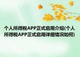 個人所得稅APP正式啟用介紹(個人所得稅APP正式啟用詳細情況如何)