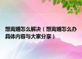 想離婚怎么解決（想離婚怎么辦具體內(nèi)容與大家分享）