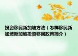 投資移民新加坡方法（怎樣移民新加坡新加坡投資移民政策簡介）