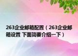 263企業(yè)郵箱配置（263企業(yè)郵箱設(shè)置 下面簡要介紹一下）