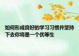 如何形成良好的學(xué)習(xí)習(xí)慣并堅(jiān)持下去你將是一個優(yōu)等生