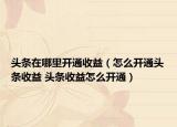 頭條在哪里開通收益（怎么開通頭條收益 頭條收益怎么開通）