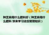 種芝麻用什么肥料好（種芝麻用什么肥料 快來學習這些管理知識）