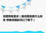 月嫂有啥要求（做月嫂需要什么標(biāo)準(zhǔn) 想做月嫂的可以了解下）