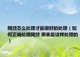 網(wǎng)貸怎么處理才能很好的處理（如何正確處理網(wǎng)貸 原來(lái)是這樣處理的）