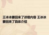 王冰冰要回來了詳細內(nèi)容 王冰冰要回來了具體介紹