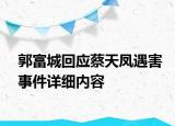 郭富城回應(yīng)蔡天鳳遇害事件詳細內(nèi)容