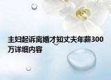 主婦起訴離婚才知丈夫年薪300萬詳細(xì)內(nèi)容