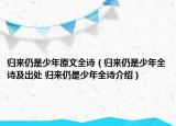 歸來仍是少年原文全詩（歸來仍是少年全詩及出處 歸來仍是少年全詩介紹）