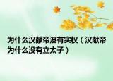 為什么漢獻帝沒有實權（漢獻帝為什么沒有立太子）