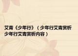 艾青《少年行》（少年行艾青賞析 少年行艾青賞析內(nèi)容）