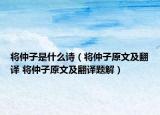 將仲子是什么詩(shī)（將仲子原文及翻譯 將仲子原文及翻譯題解）
