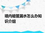 墻內(nèi)暗管漏水怎么辦知識(shí)介紹