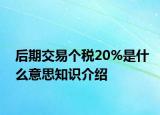 后期交易個(gè)稅20%是什么意思知識(shí)介紹