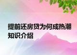 提前還房貸為何成熱潮知識介紹